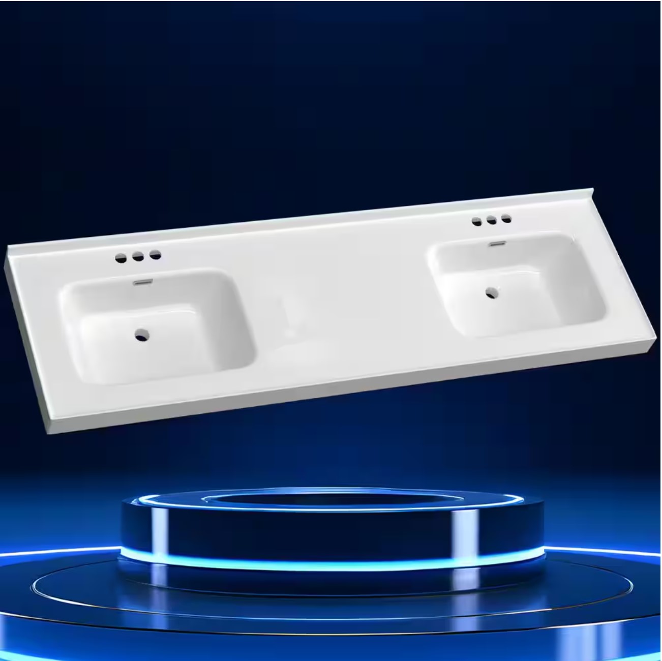 Ebo 73 in. W x 22 in. D Solid Surface White Rectangular Double Sink Vanity Top with Backsplash Basin Bathroom Countertop