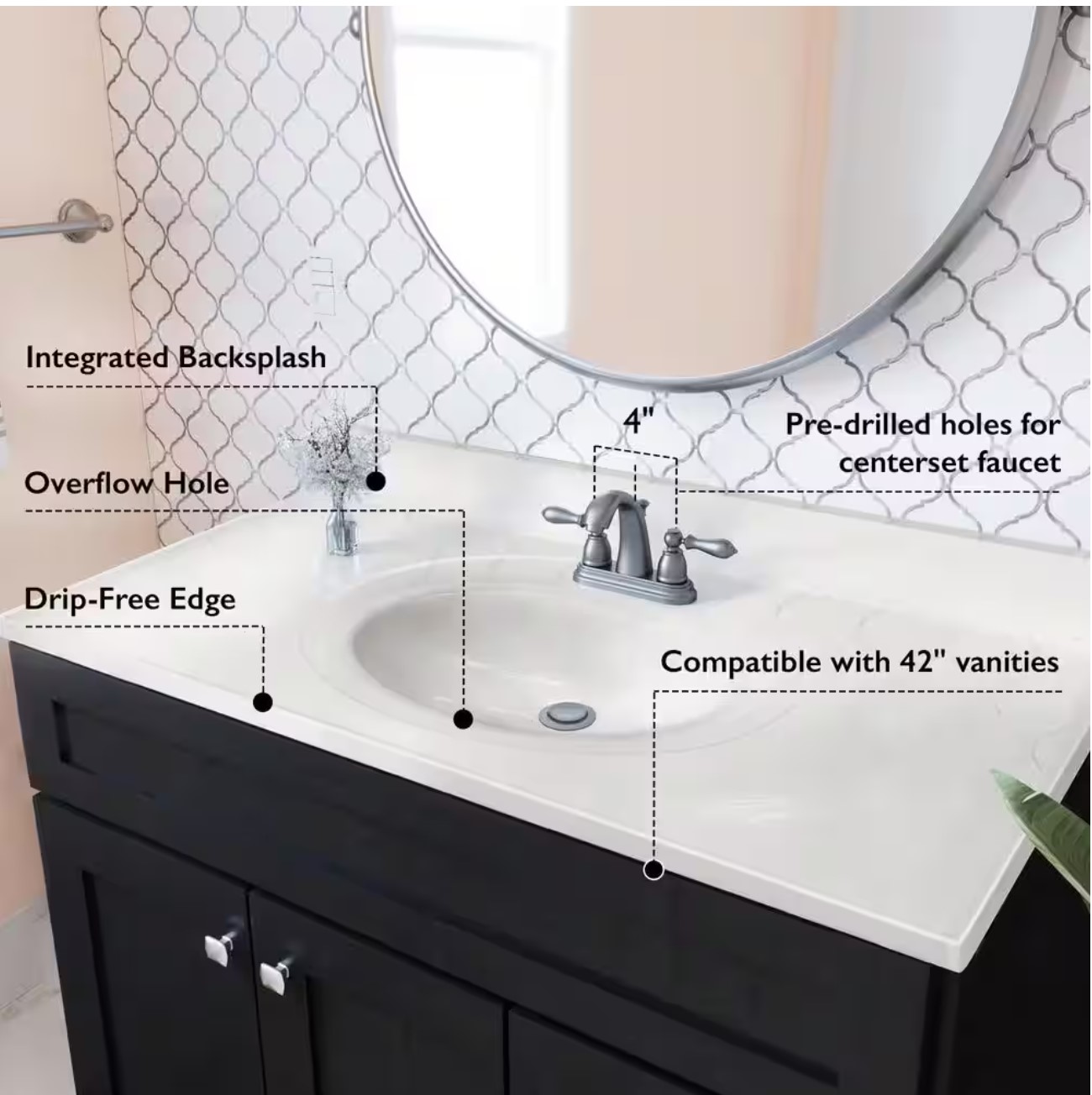 43 in. W x 22 in. Cultured Marble Vanity Top in Ivory Swirl, 4 in. Faucet Spread