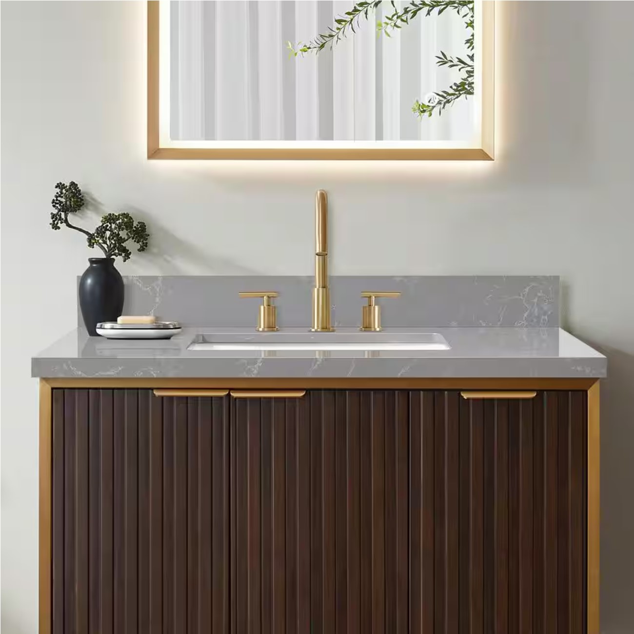 Jaen 37 in. W x 22 in. D Engineered Stone Composite White Rectangular Single Sink Vanity Top in Reticulated Gray